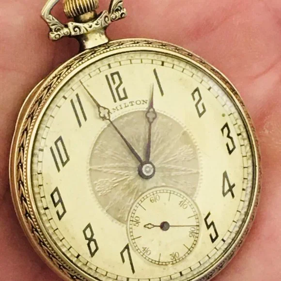 Hamilton Pocket Watch Knights of Columbus 14k Gold Pin & 14k GF Runs